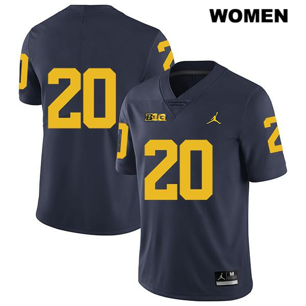 Women's NCAA Michigan Wolverines Brad Hawkins #20 No Name Navy Jordan Brand Authentic Stitched Legend Football College Jersey KQ25C64PF
